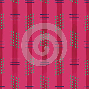 Vector painted pink green stripes seamless pattern