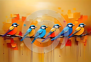 vector painting, vector art, abstract vector painting, golden texture, birds, abstract art, oil painting