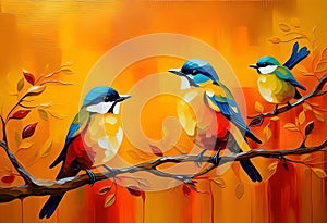 vector painting, vector art, abstract vector painting, golden texture, birds, abstract art, oil painting