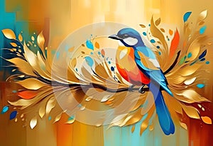 vector painting, vector art, abstract vector painting, golden texture, birds, abstract art, oil painting