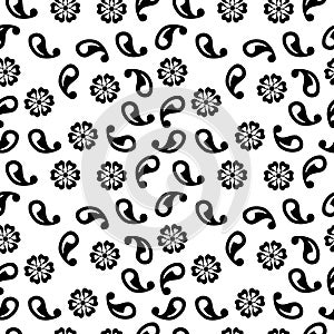 Vector paisley and flowers repeated pattern design