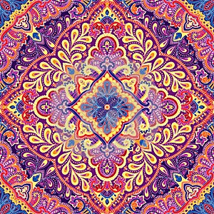 Vector paisley India pattern, decorative ornament for textile, wrapping or bandana decor. Bohemian style kerchief design