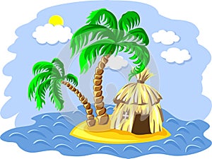 vector Palm trees and hut on an island