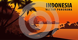 Vector panorama of Indonesia with komodo dragon
