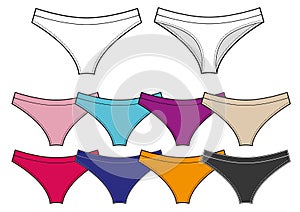 Vector panties. Set of women colored tanga underwear photo