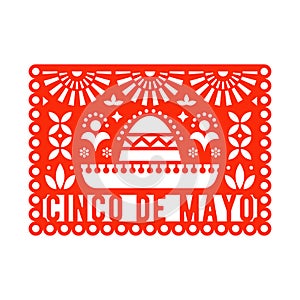 Vector Papel Picado greeting card with sombrero and decorative elements.