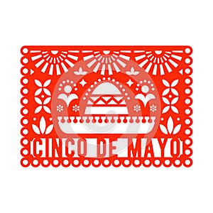 Vector Papel Picado greeting card with sombrero and decorative elements. photo