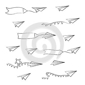 Vector paper airplane and blank advertising banner