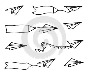 Vector paper airplane and blank advertising banner