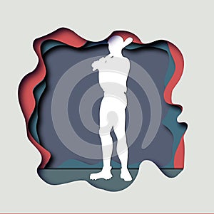 Vector paper art craft illustration of a baseball player hittin