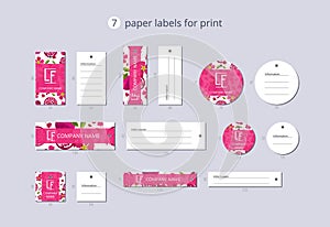 Vector paper clothing labels for print with pattern pomegranate and flower