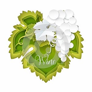 Vector paper cut bunch of white grapes with leaf