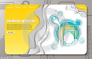 Vector paper cut chemical industry landing page website template