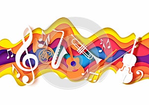 Vector paper cut craft style music composition for jazz concert festival party poster banner card