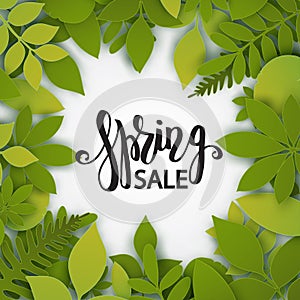 Vector paper cut leaves. Summer tropical banner