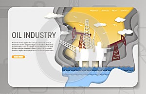 Vector paper cut oil industry landing page website template