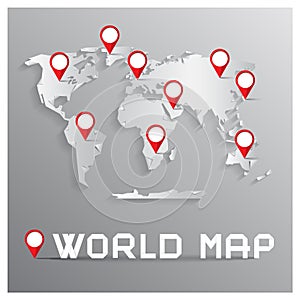 Vector Paper Cut World Map with Bent Corners