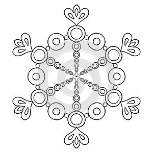 Vector paper cutout snow flake in zentangle style, doodle black