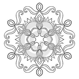 Vector paper cutout snow flake in zentangle style, mandala for a