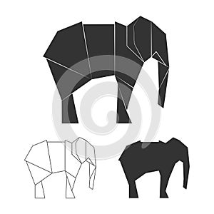 Vector paper japanese elephants. Wild animal elephant silhouette