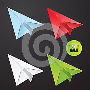 Vector paper origami plane icon. Colorful origamy set. Paper design for your identity.