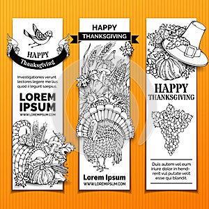 Vector paper Thanksgiving vertical banners set.