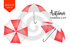 Vector parasol, rain umbrella sunshade. red, striped round mock up