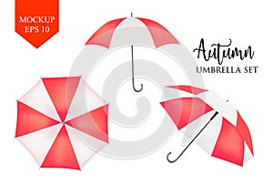 Vector parasol, rain umbrella sunshade. red, striped round mock up photo