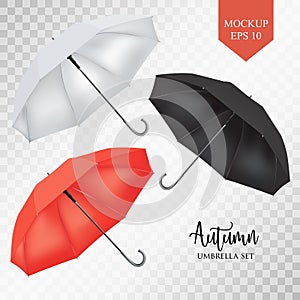 Vector parasol, rain umbrella sunshade set. round colored mock up