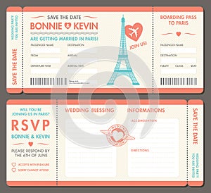 Vector Paris Wedding Invite Tickets