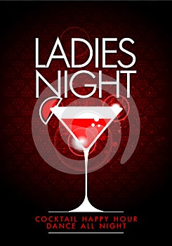 Vector party ladys night flyer design template with cocktail glass