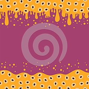 Vector Passion Fruit Pattern with Brown Seeds on Orange Background. Tropical Food Texture