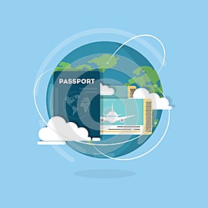 Vector passport with tickets. Air travel concept. ID for traveler