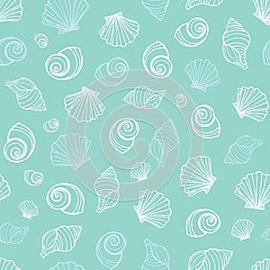 Vector pastel blue seashells repeat pattern. Suitable for gift wrap, textile and wallpaper