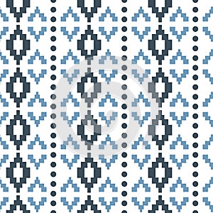 Vector pastel blue tribal geometric with dots seamless pattern background