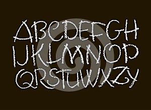 Vector Pastel or Chalk Style Hand Drawn Alphabet Font. Calligraphy alphabet on a black background