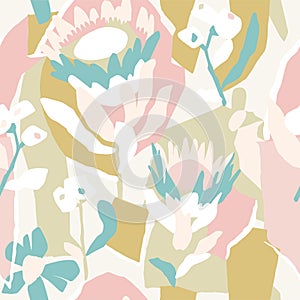 Vector pastel color flower illustration seamless repeat pattern