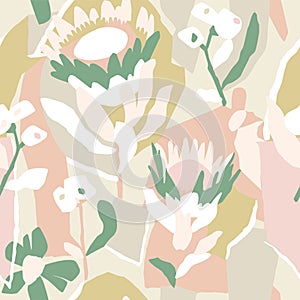 Vector pastel color flower illustration seamless repeat pattern