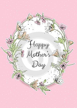 Vector pastel coloured Happy Mothers Day greeting card template