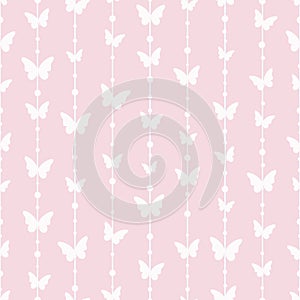 Vector pastel pink butterfly seamless stripe pattern background