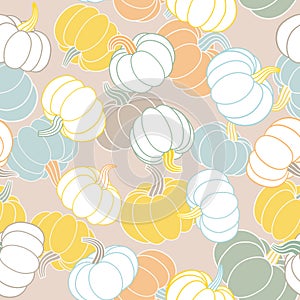 Vector pastel seamless pattern with pumpkins. Repeated background.
