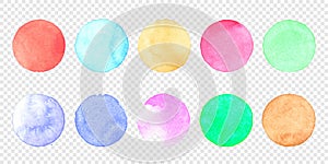 Vector pastel watercolor circle set. Color smear of watercolour splash stain on transparent background