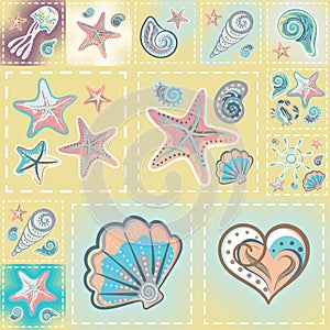 Vector patchwork nautical patterns. Use to create quilting patches or seamless backgrounds for various craft projects
