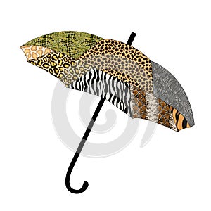 Vector patchwork umbrella with animal print pattern