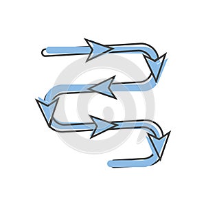 Vector path icon with direction indicator arrow on cartoon style on white isolated background