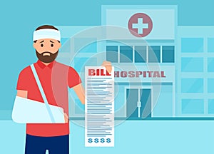 Vector of a patient shocked by large excessive medical bill