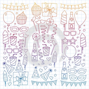 Vector pattern with bithday icons. Holiday and celebration.