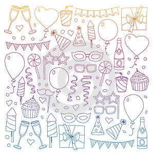 Vector pattern with bithday icons. Holiday and celebration.