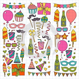 Vector pattern with bithday icons. Holiday and celebration.