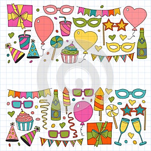 Vector pattern with bithday icons. Holiday and celebration.